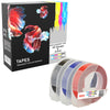 Prestige Cartridge™ White on Black Red Blue Green Yellow Clear Silver Embossing Tapes (9mm x 3m) compatible with Dymo S0717930 Omega Home & S0717900 Junior Embossers - Prestige Cartridge